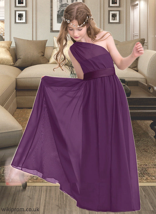 Ariana A-Line One-Shoulder Floor-Length Chiffon Junior Bridesmaid Dress With Ruffle SWKP0013544