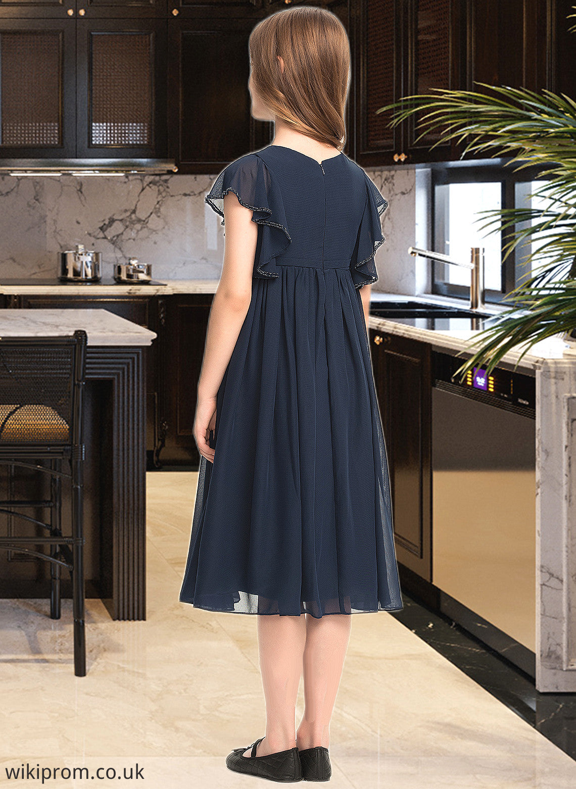 Gracie A-Line Scoop Neck Knee-Length Chiffon Junior Bridesmaid Dress With Beading SWKP0013556