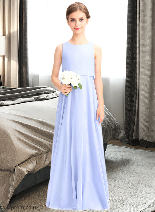 Adeline A-Line Scoop Neck Floor-Length Chiffon Junior Bridesmaid Dress SWKP0013558