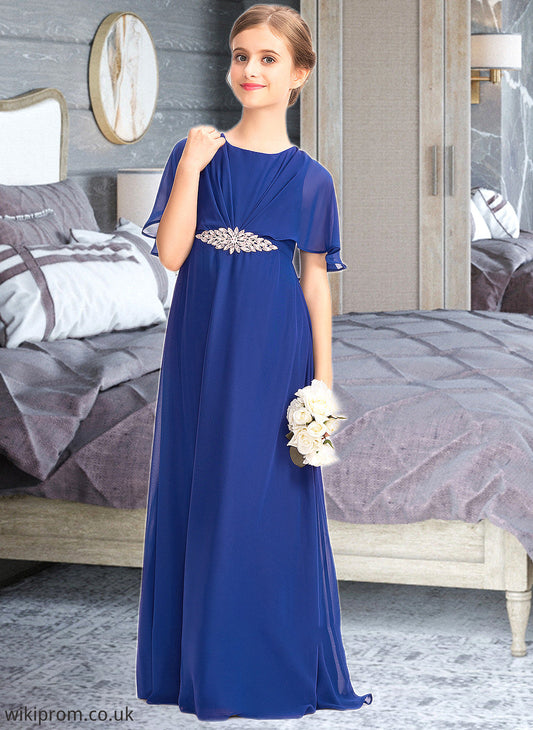 Meg A-Line Scoop Neck Floor-Length Chiffon Junior Bridesmaid Dress With Ruffle Beading SWKP0013560