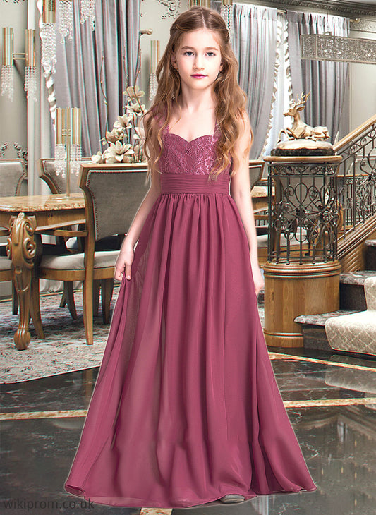 Danna A-Line Sweetheart Floor-Length Chiffon Junior Bridesmaid Dress With Ruffle SWKP0013568