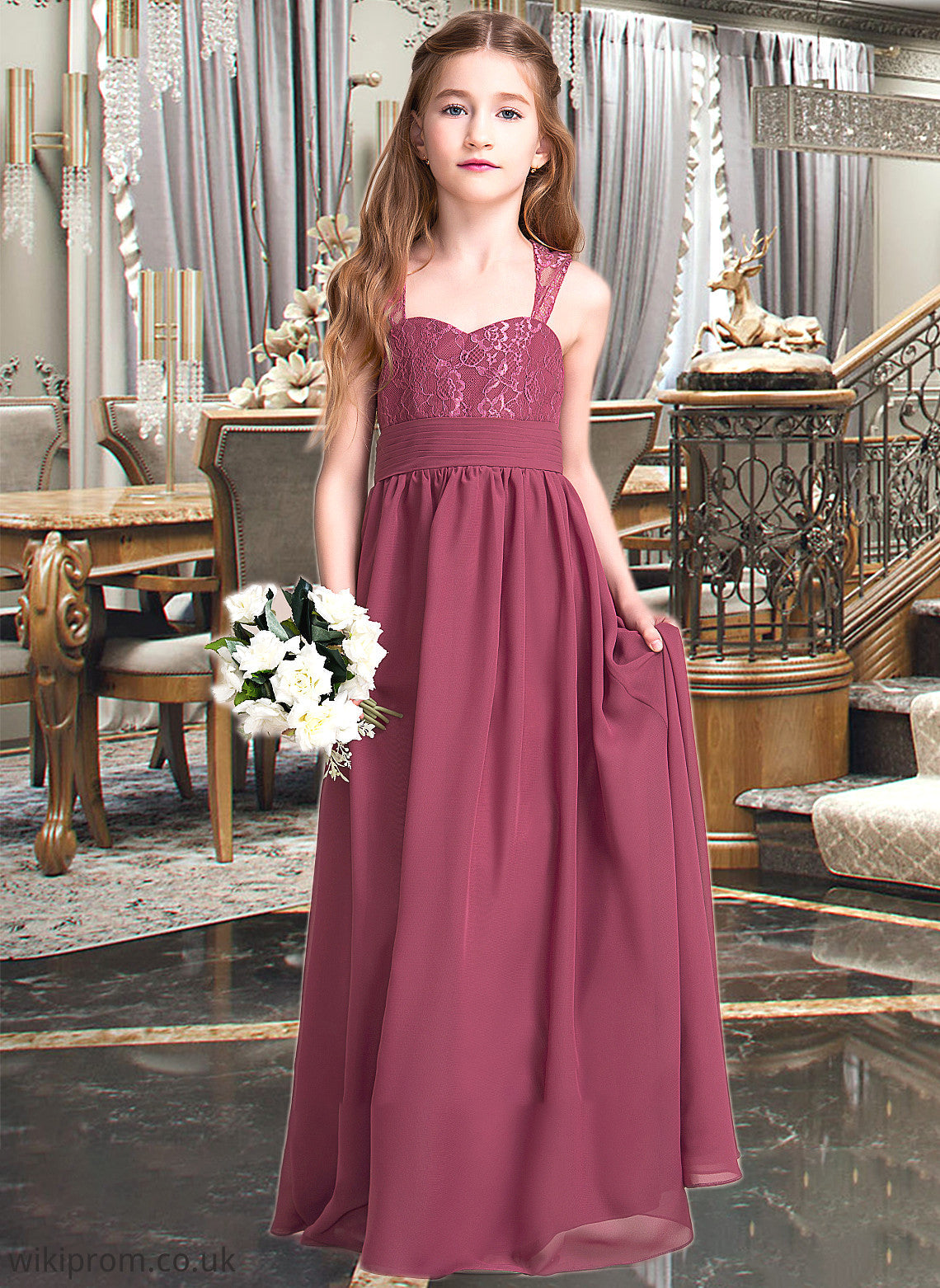 Danna A-Line Sweetheart Floor-Length Chiffon Junior Bridesmaid Dress With Ruffle SWKP0013568