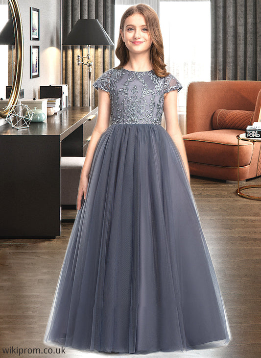 Vivien Ball-Gown/Princess Scoop Neck Floor-Length Tulle Lace Junior Bridesmaid Dress SWKP0013578