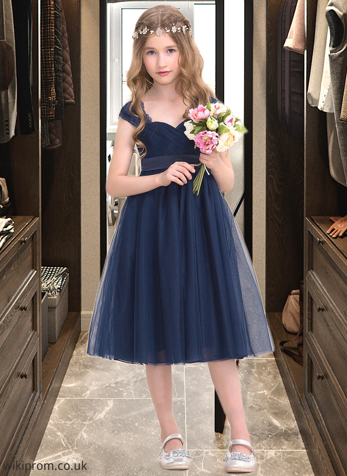 Karina Empire Sweetheart Knee-Length Tulle Junior Bridesmaid Dress With Ruffle SWKP0013590