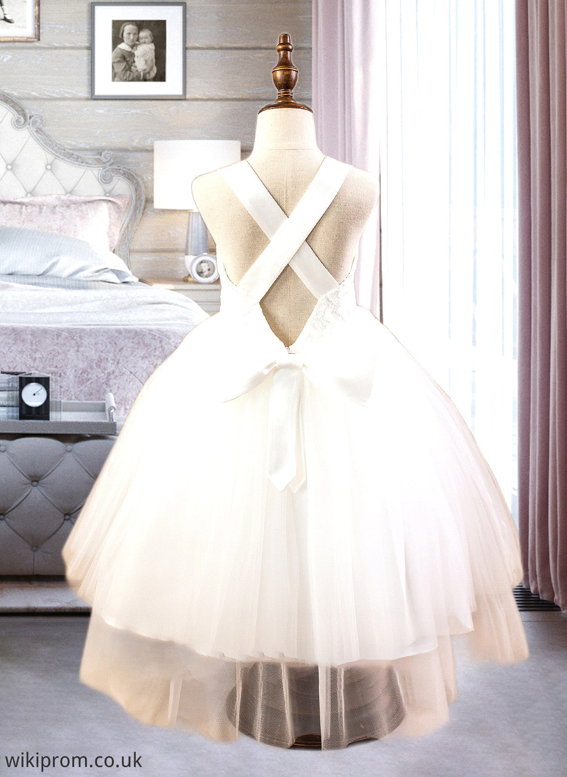 Yazmin Ball-Gown/Princess Sweetheart Tea-Length Satin Tulle Lace Junior Bridesmaid Dress With Bow(s) SWKP0013597