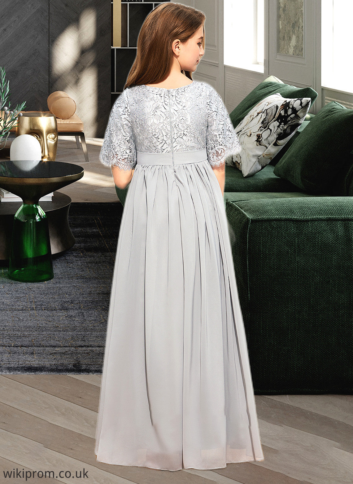 Alondra A-LineScoopNeckFloor-LengthChiffonLaceJuniorBridesmaidDress#253700 SWKP0013602