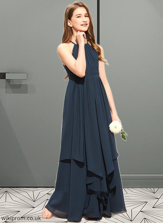 Isabell A-Line Scoop Neck Floor-Length Chiffon Junior Bridesmaid Dress With Cascading Ruffles SWKP0013622