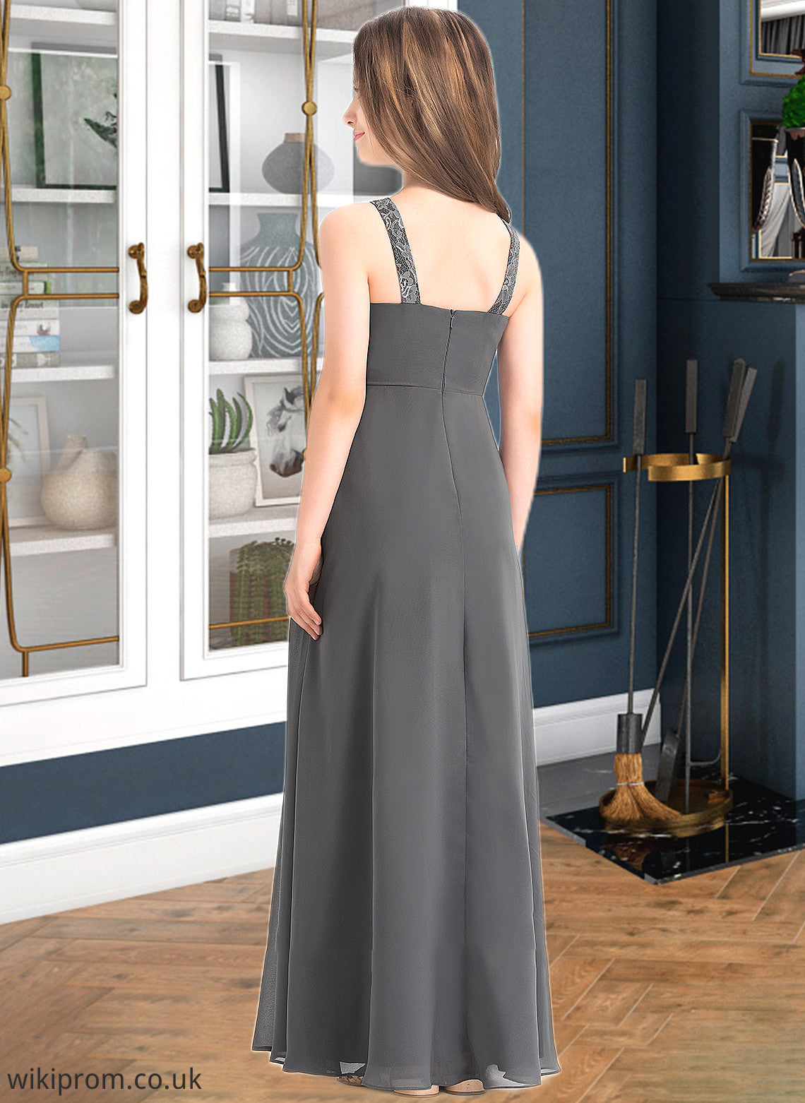 Zoey A-Line Scoop Neck Floor-Length Chiffon Junior Bridesmaid Dress With Ruffle Lace SWKP0013625