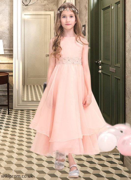 Mariela A-Line Scoop Neck Ankle-Length Organza Junior Bridesmaid Dress With Beading Sequins SWKP0013633