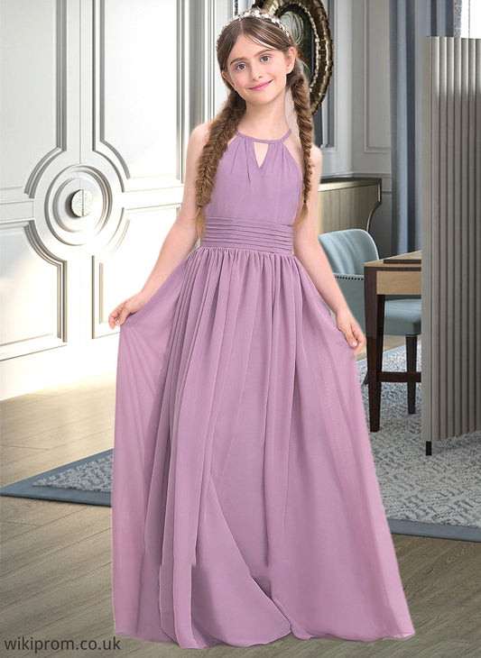 Jaylene A-LineScoopNeckFloor-LengthChiffonJuniorBridesmaidDressWithRuffle#119580 SWKP0013647