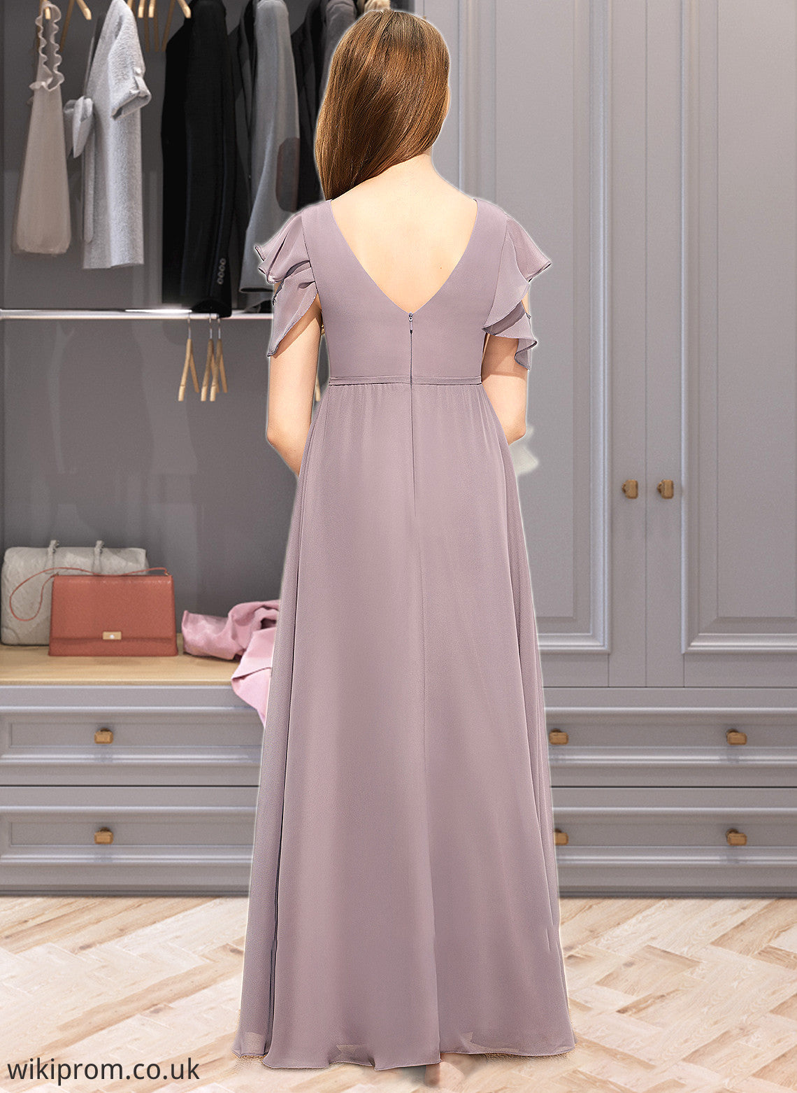 Amelie A-Line Scoop Neck Floor-Length Chiffon Junior Bridesmaid Dress With Cascading Ruffles SWKP0013649