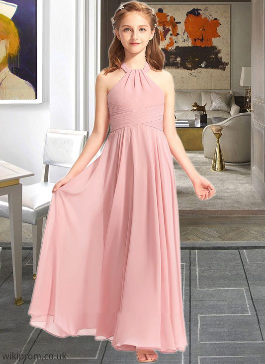 Dana A-Line Square Neckline Floor-Length Chiffon Junior Bridesmaid Dress With Ruffle SWKP0013651