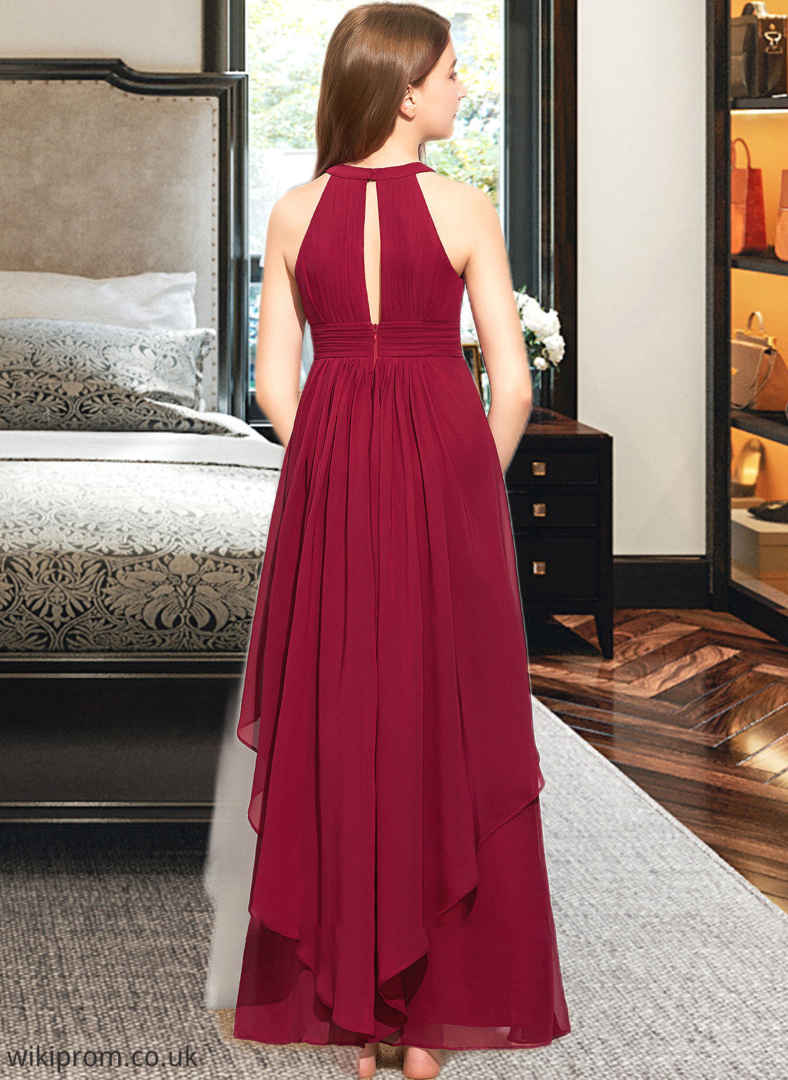 Taliyah A-Line Scoop Neck Floor-Length Chiffon Junior Bridesmaid Dress With Ruffle SWKP0013654