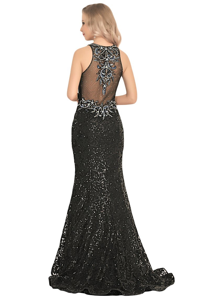 Scoop Lace With Beading Mermaid Sweep Train Prom Dresses