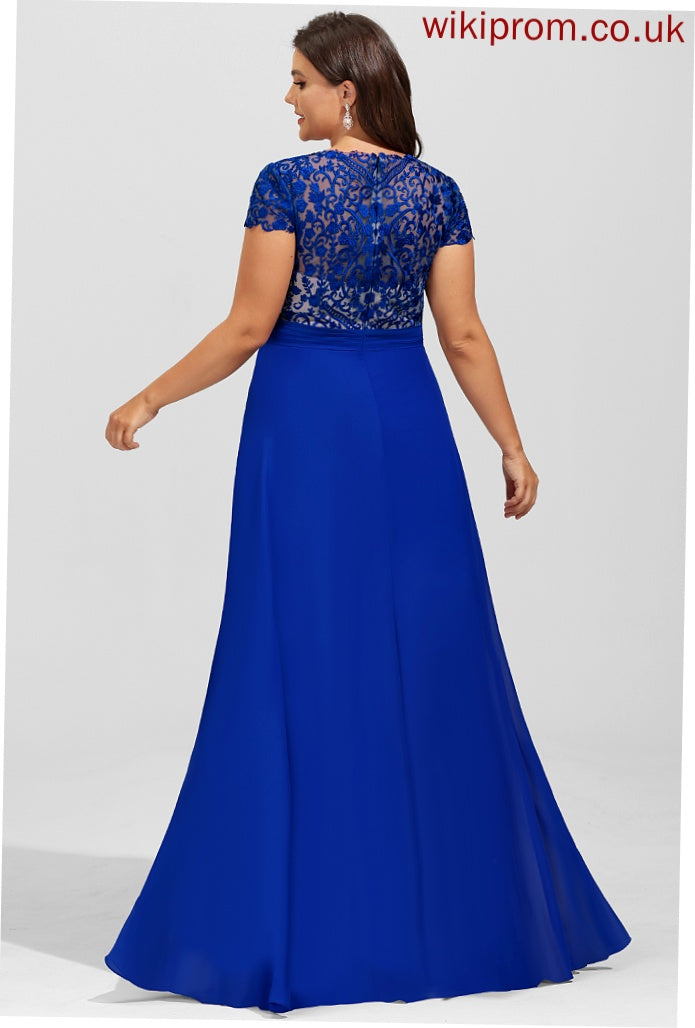 Chiffon V-neck A-Line Floor-Length Prom Dresses Judith Lace