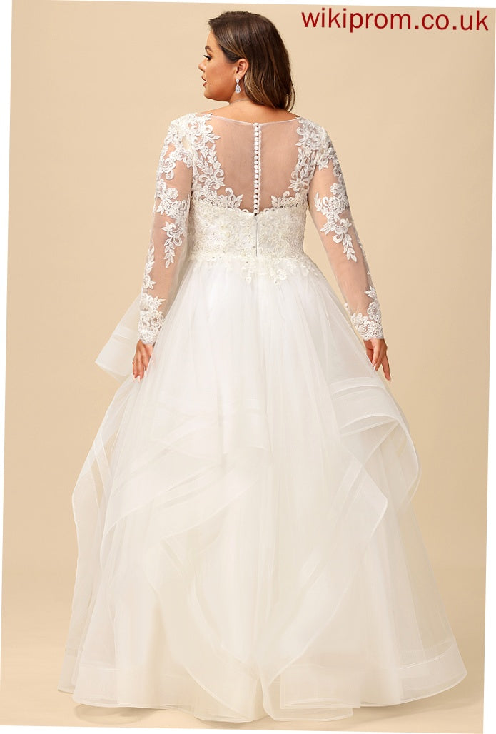 Ball-Gown/Princess Tulle Dress Floor-Length Wedding Dresses Kaila With Sequins Lace Beading V-neck Wedding