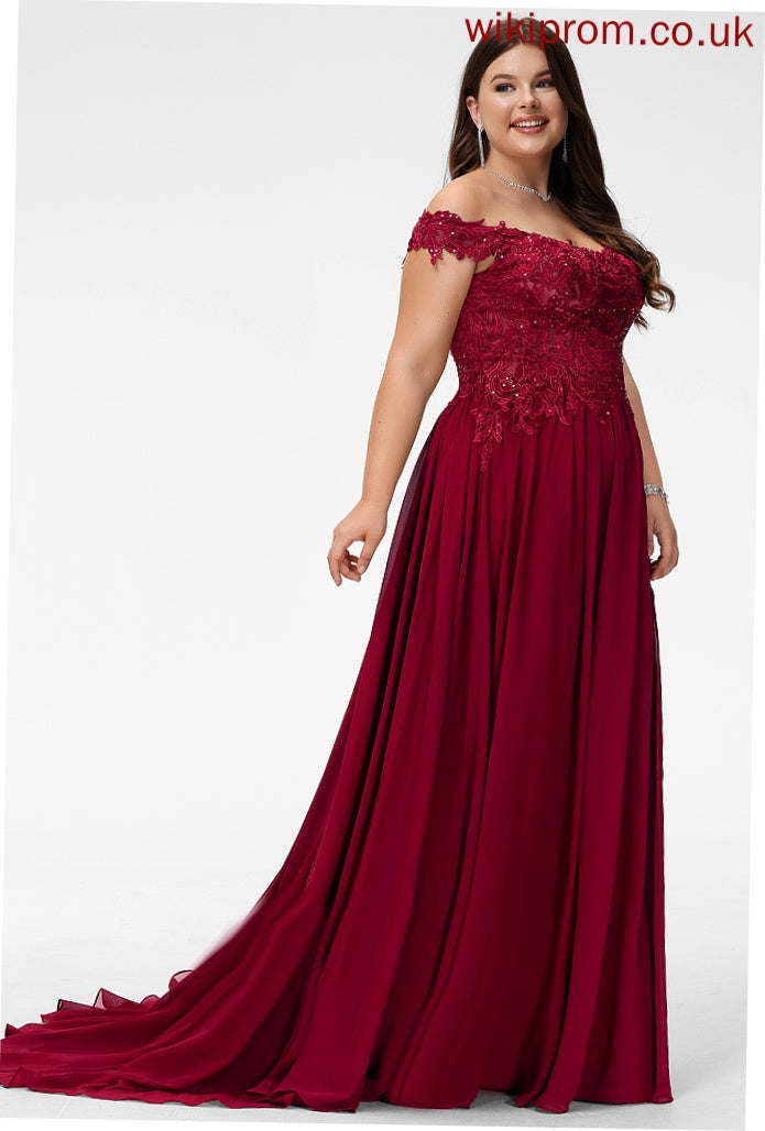 Sweep Off-the-Shoulder Train Sequins Prom Dresses Chiffon With Henrietta A-Line