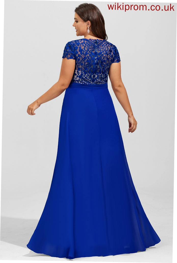 Prom Dresses Chiffon Floor-Length A-Line Ruffle Lace With Lori V-neck