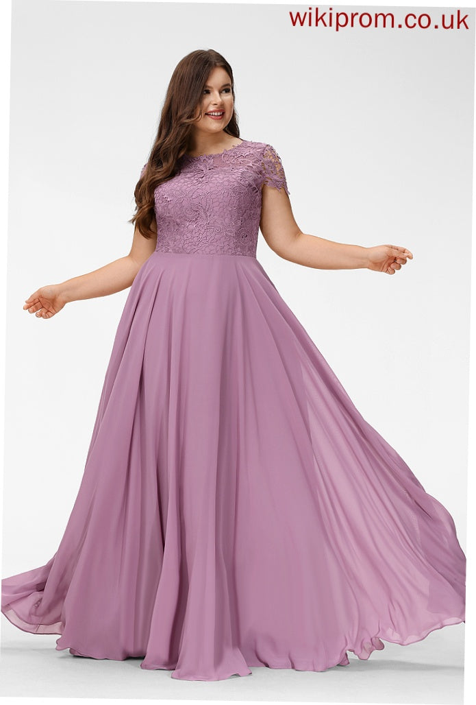 Floor-Length Prom Dresses A-Line Scoop Lace Kathryn Chiffon