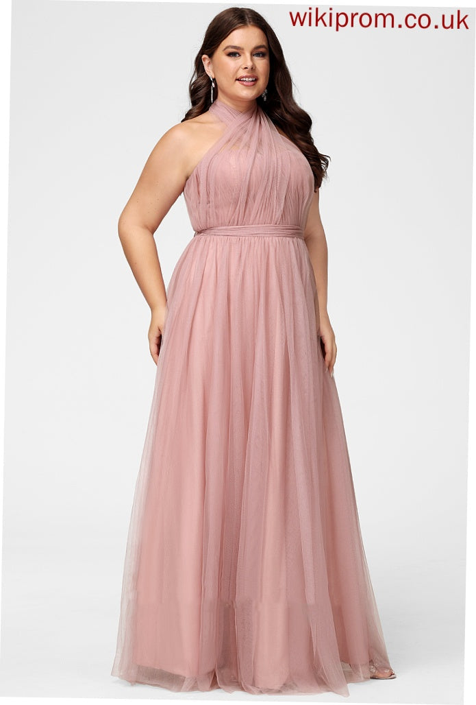 Tulle Silhouette One-Shoulder Off-the-Shoulder Neckline Floor-Length Fabric A-Line Straps Length V-neck Carlie Bridesmaid Dresses