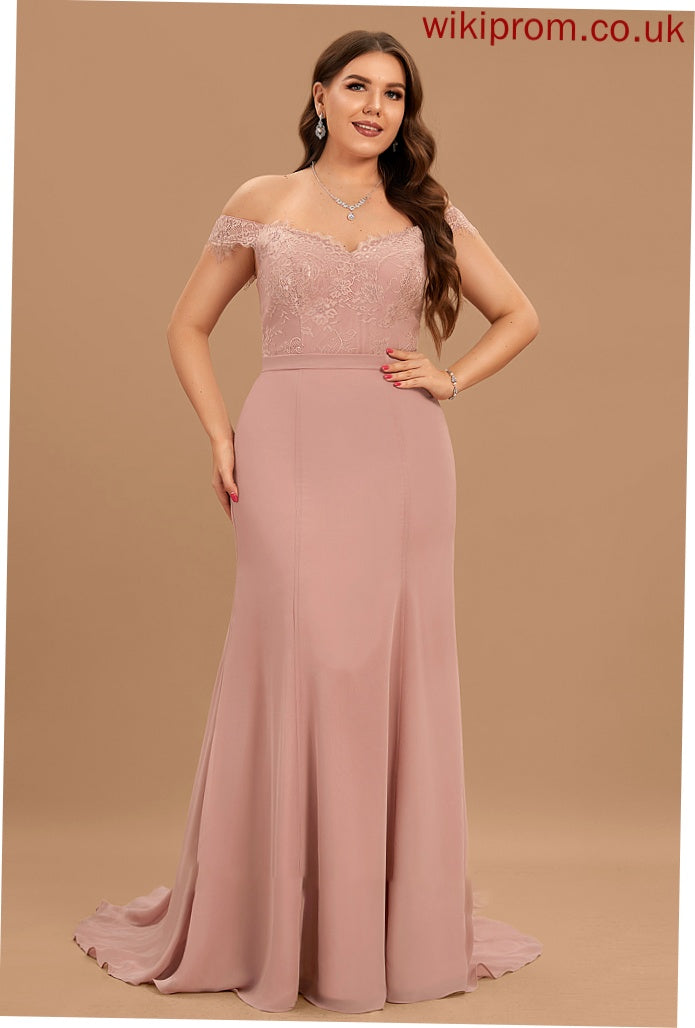 Court Chiffon Prom Dresses Off-the-Shoulder Train Louisa Trumpet/Mermaid With Sequins Lace