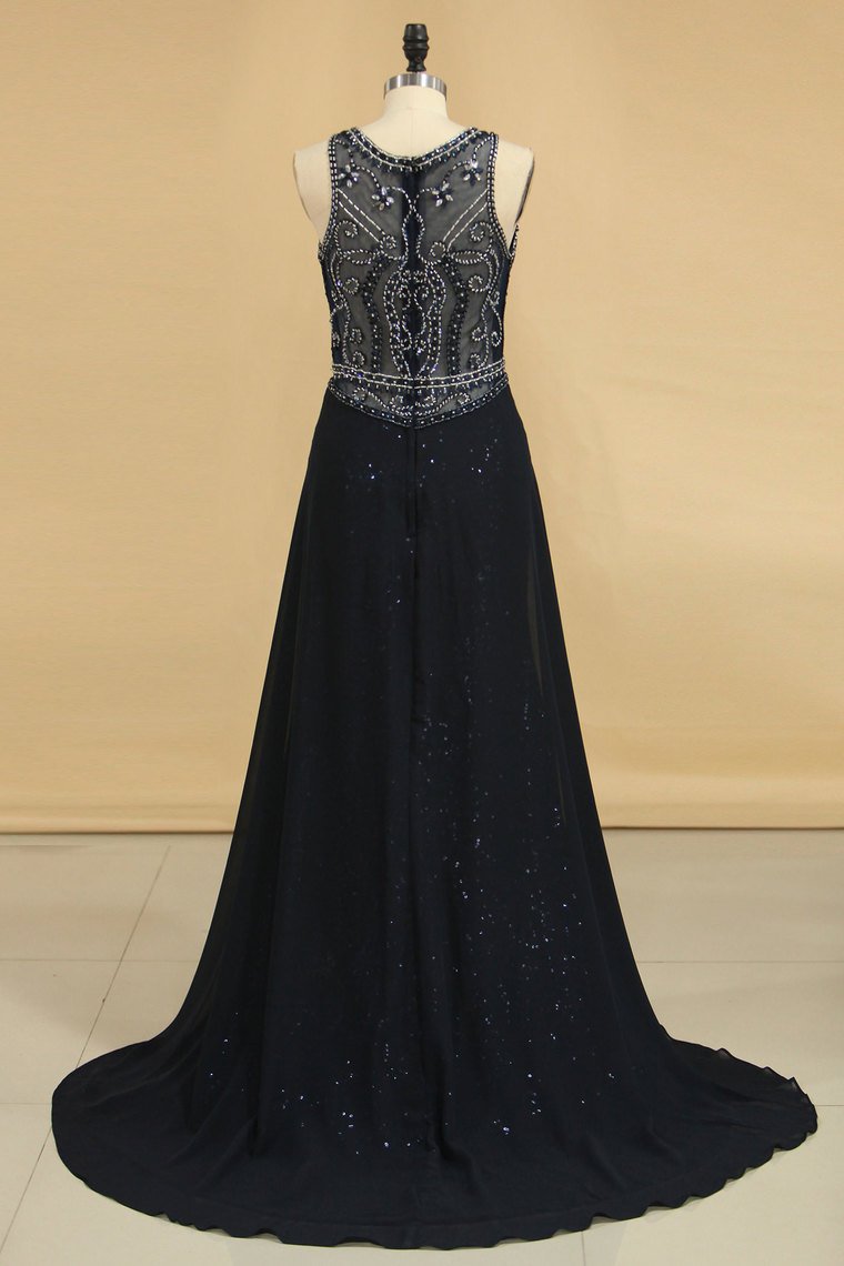 Prom Dresses Scoop Sequins Mermaid Sweep Train Beads&Rhinestones