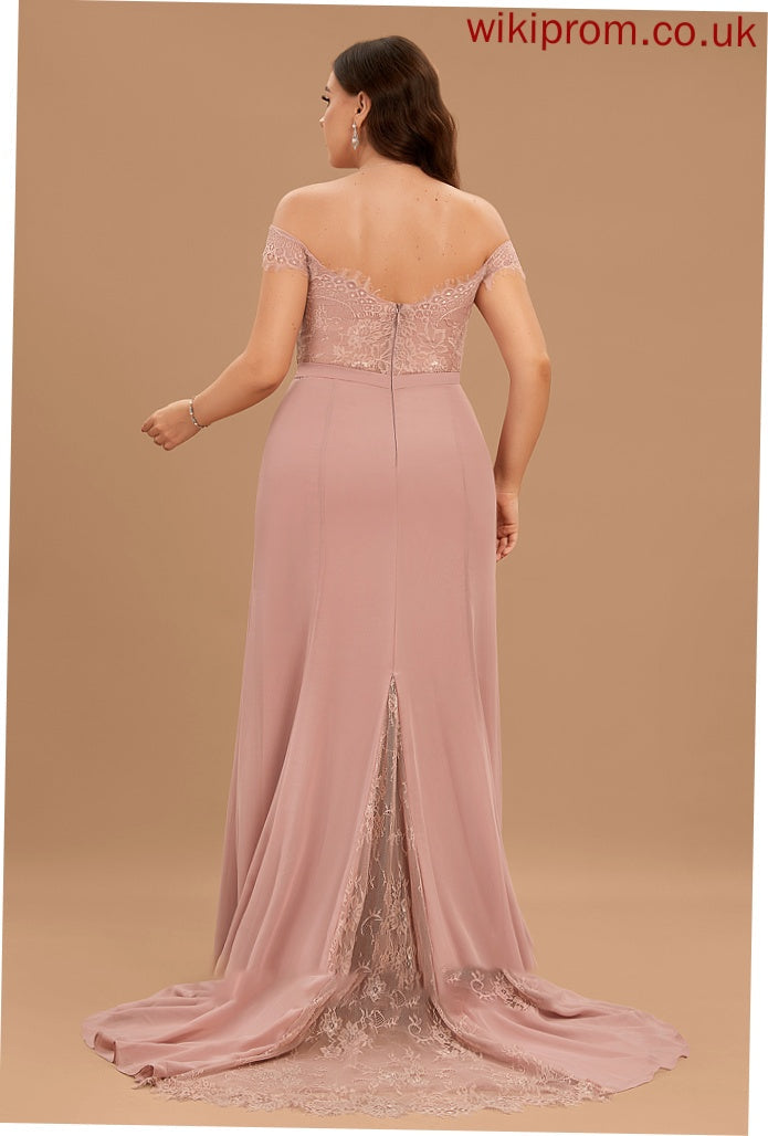 Court Chiffon Prom Dresses Off-the-Shoulder Train Louisa Trumpet/Mermaid With Sequins Lace