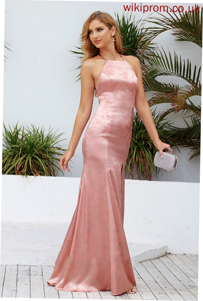 SplitFront HighNeck Embellishment Floor-Length Trumpet/Mermaid Fabric Length Neckline Silhouette Tiffany Bridesmaid Dresses