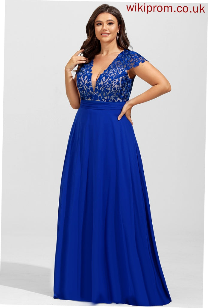 Chiffon V-neck A-Line Floor-Length Prom Dresses Judith Lace