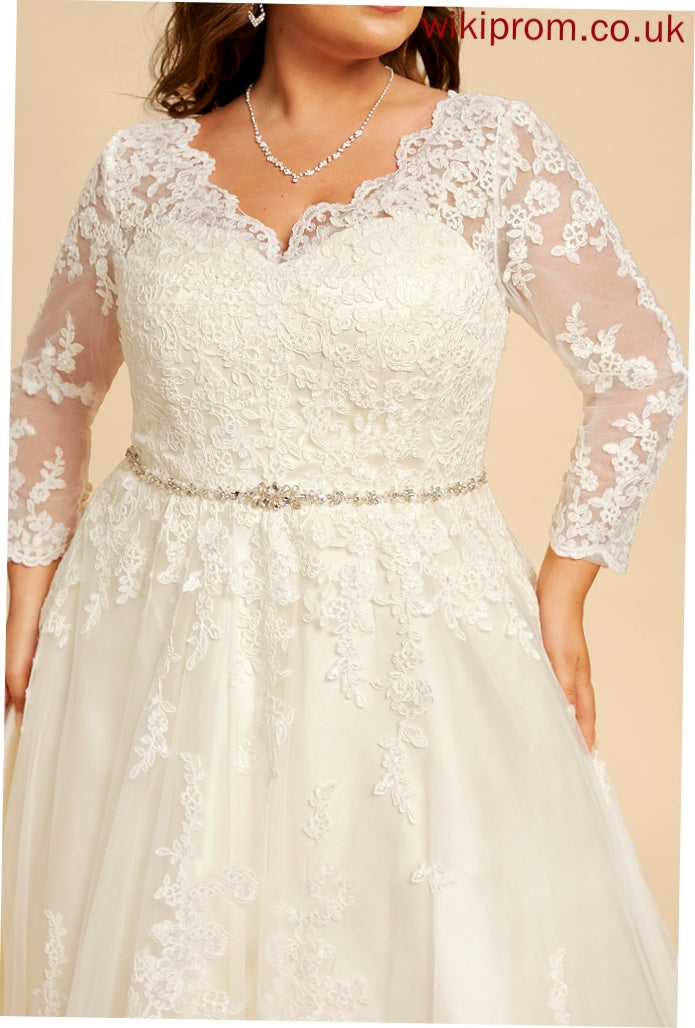 Wedding Dresses Chapel Ball-Gown/Princess Lace Sequins With Beading V-neck Train Wedding Alison Dress Tulle