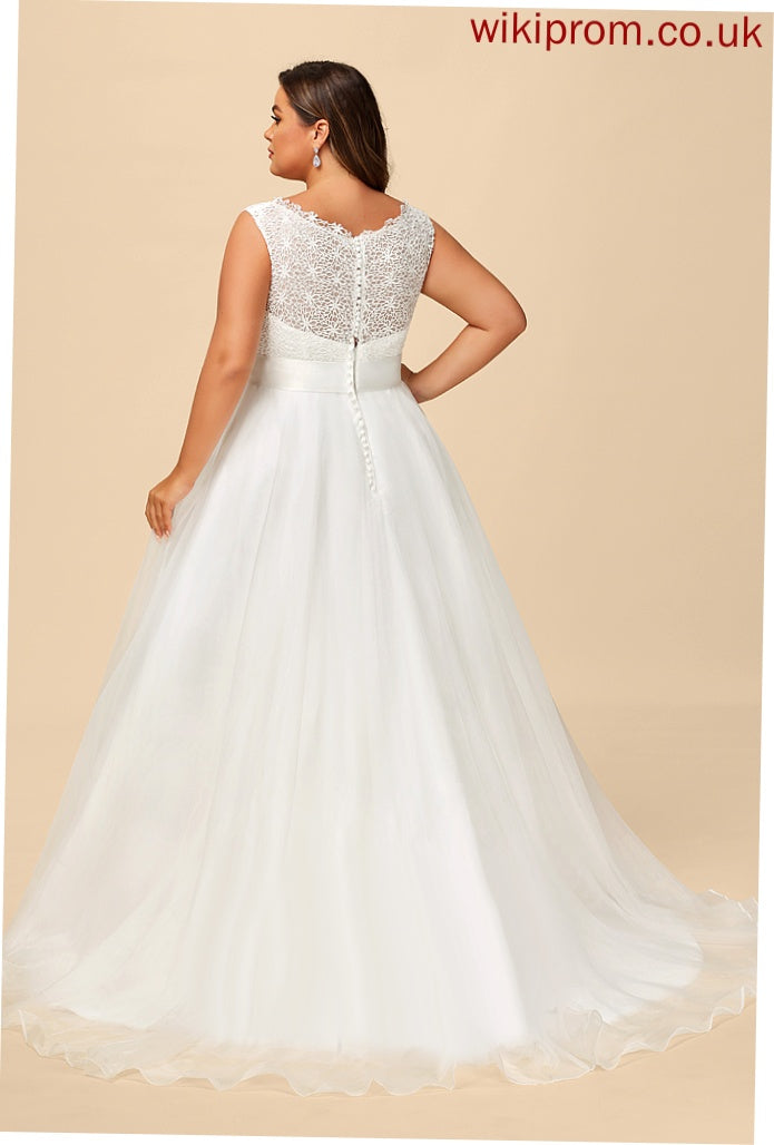 Ball-Gown/Princess Dress Sweep Organza Beading Wedding Lace Jaiden Satin With Wedding Dresses Train Sequins