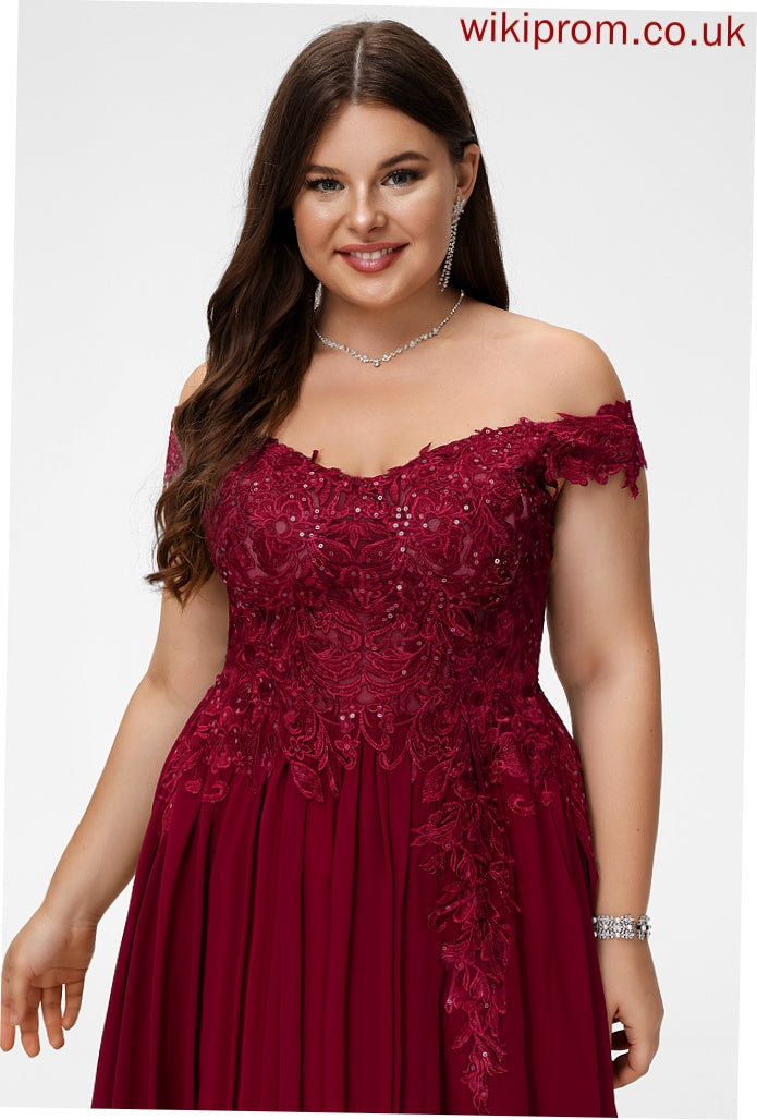 Sweep Off-the-Shoulder Train Sequins Prom Dresses Chiffon With Henrietta A-Line