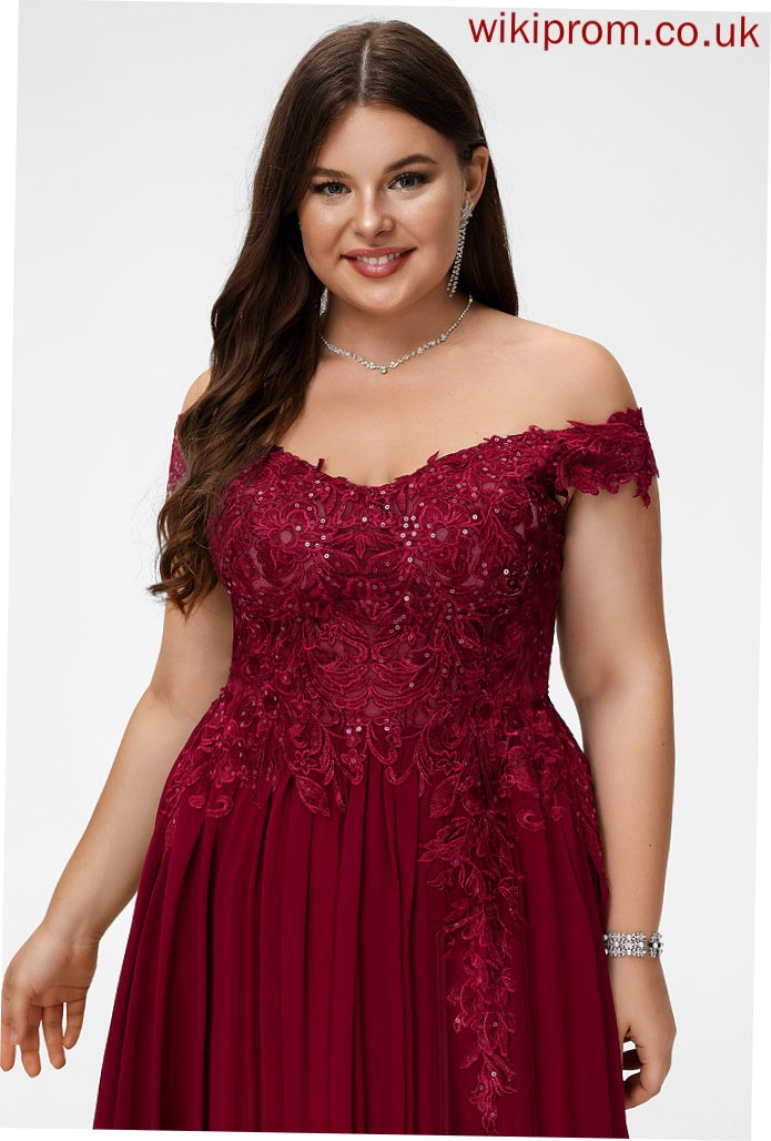 Prom Dresses Sequins Lace With Train Grace Chiffon Off-the-Shoulder A-Line Sweep