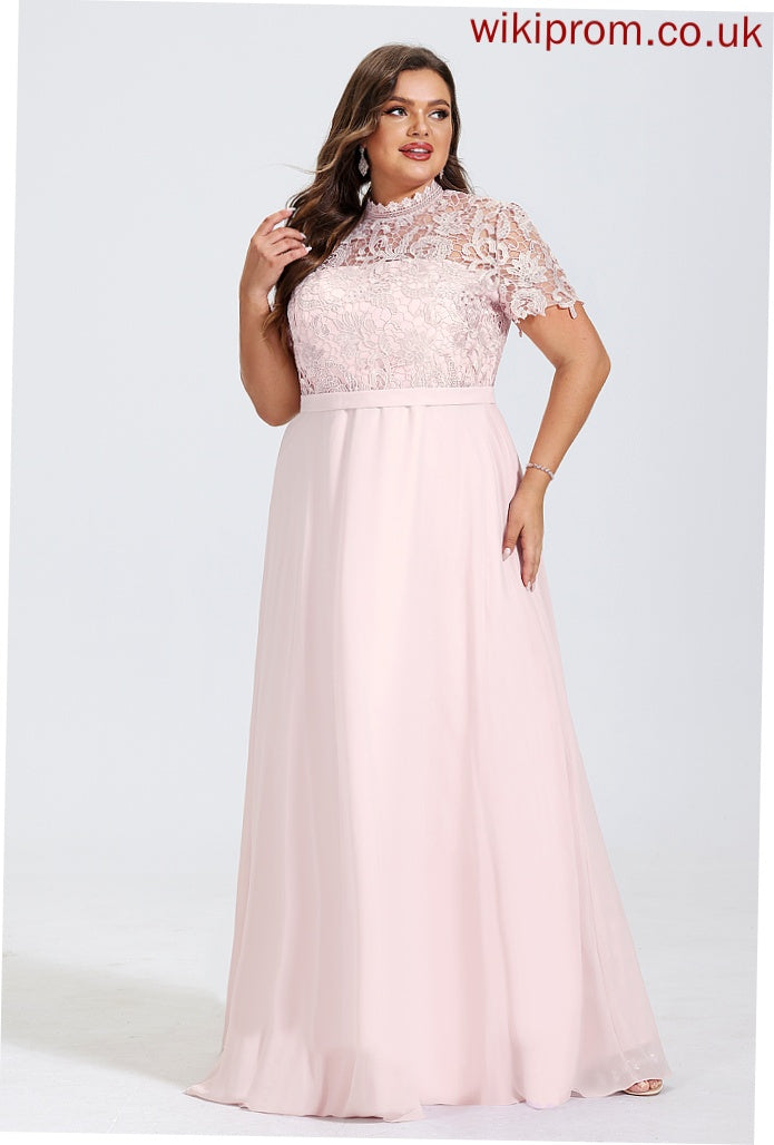 Floor-Length Chiffon Prom Dresses High With Lace Sequins Alisha Neck A-Line