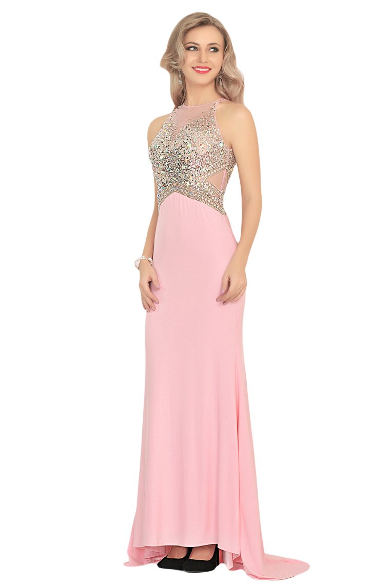 Mermaid Scoop Spandex Prom Dresses With Beads&Rhinestones