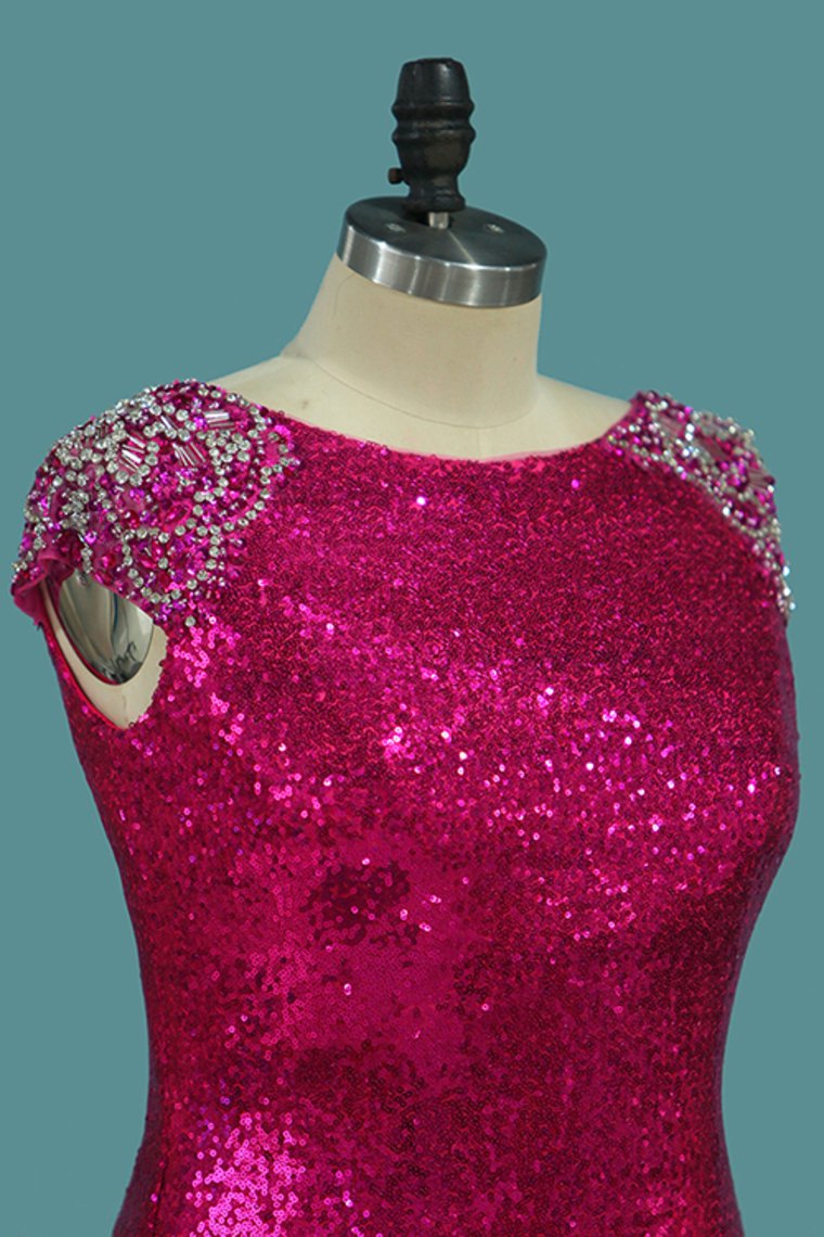 Scoop Mermaid Prom Dresses Sequins With Beading Sweep Train