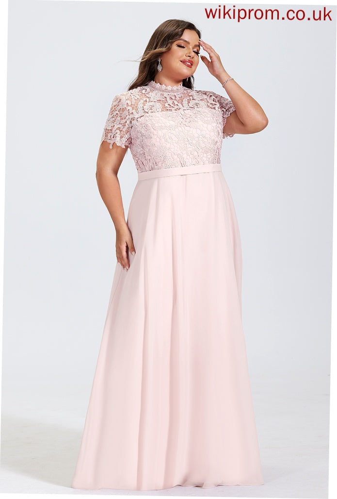 Floor-Length Chiffon Prom Dresses High With Lace Sequins Alisha Neck A-Line