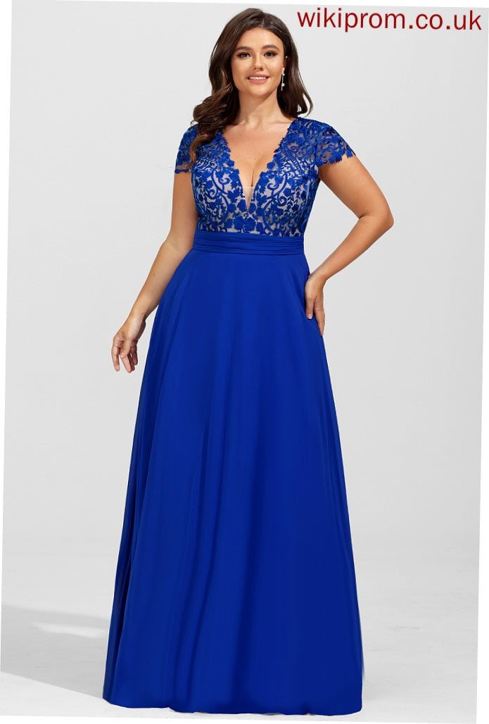 Chiffon V-neck A-Line Floor-Length Prom Dresses Judith Lace