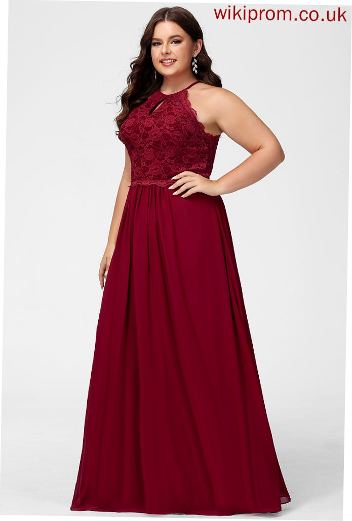 Lace Chiffon Scoop Angie A-Line Prom Dresses Floor-Length