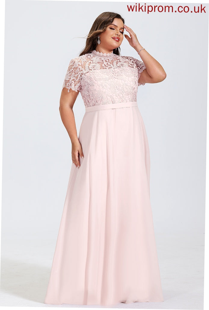 Chiffon Lace Floor-Length Yasmine Prom Dresses Neck High A-Line Illusion