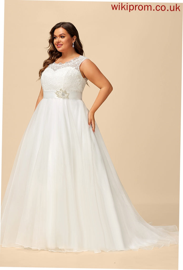 Ball-Gown/Princess Dress Sweep Organza Beading Wedding Lace Jaiden Satin With Wedding Dresses Train Sequins