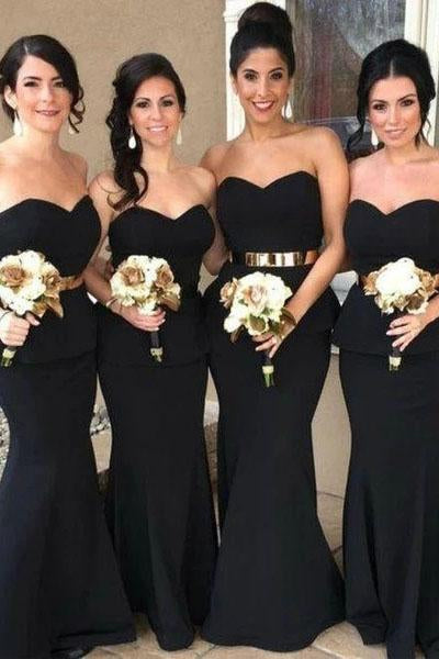 Elegant Mermaid Black Sweetheart Strapless Bridesmaid Dresses with Lace SWK20462