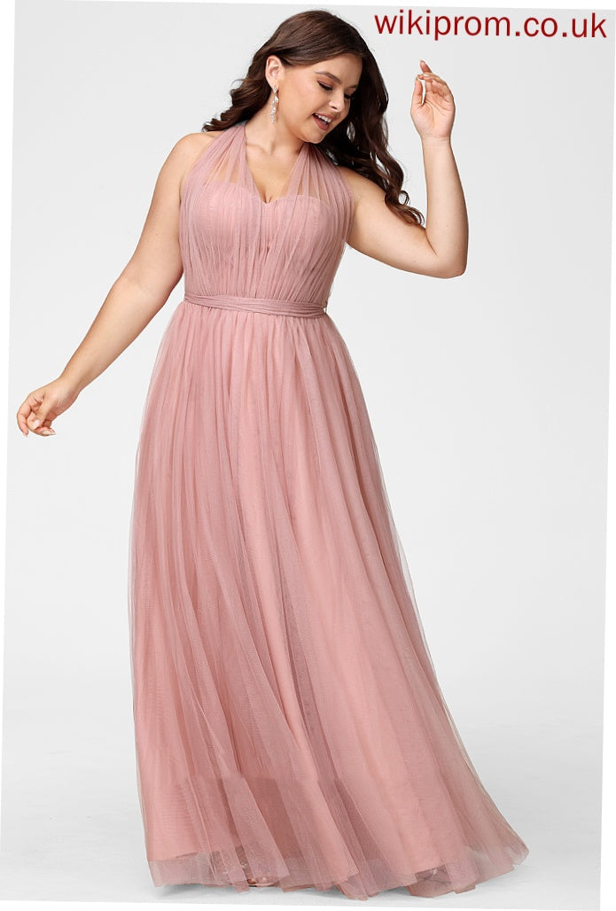 Tulle Silhouette One-Shoulder Off-the-Shoulder Neckline Floor-Length Fabric A-Line Straps Length V-neck Carlie Bridesmaid Dresses