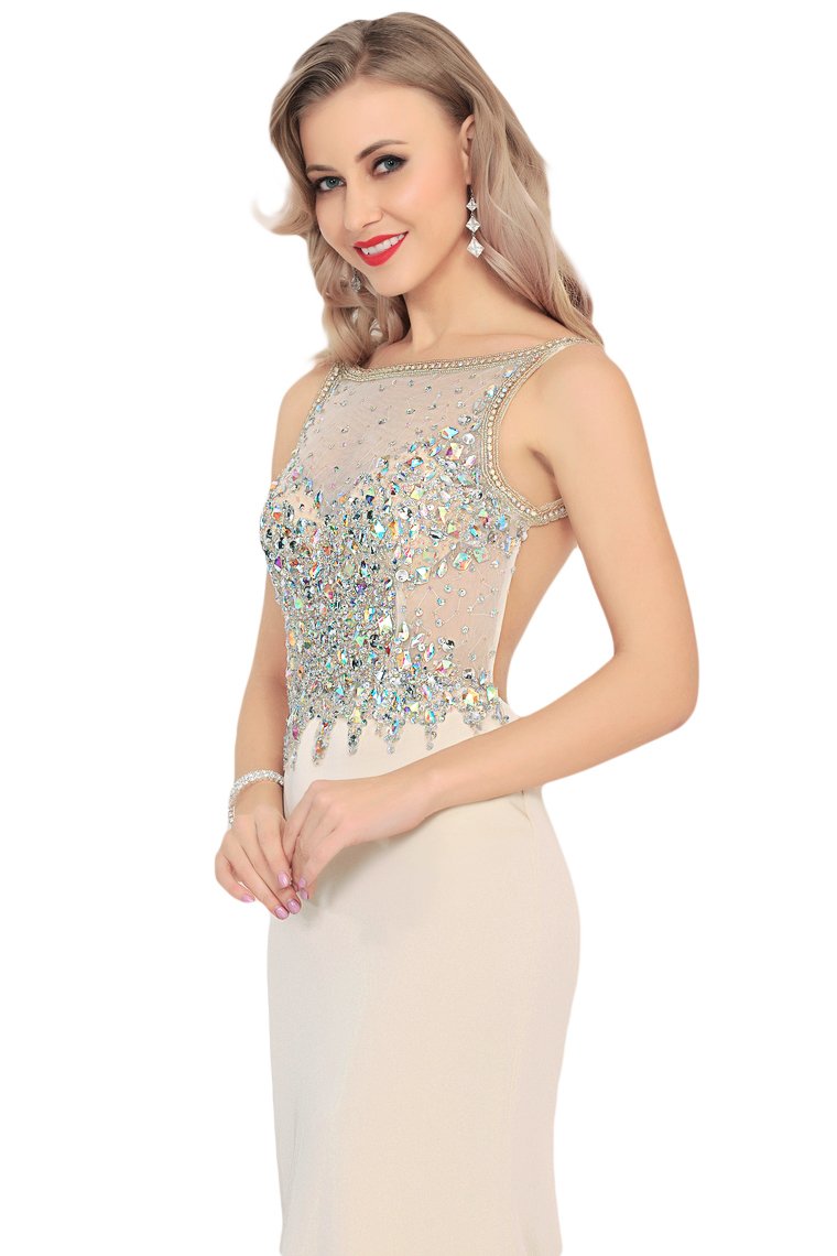 Spandex Beaded Bodice Mermaid Sweep Train Prom Dresses