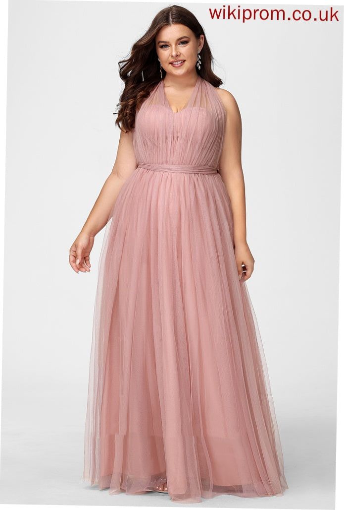 Tulle Silhouette One-Shoulder Off-the-Shoulder Neckline Floor-Length Fabric A-Line Straps Length V-neck Carlie Bridesmaid Dresses