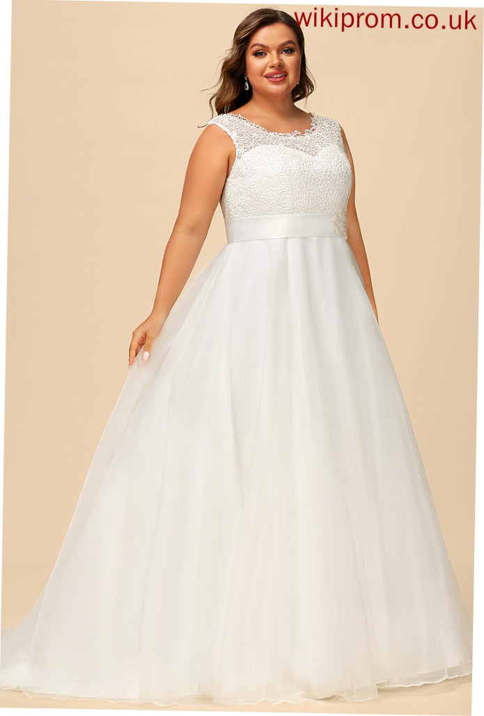 Ball-Gown/Princess Dress Sweep Organza Beading Wedding Lace Jaiden Satin With Wedding Dresses Train Sequins