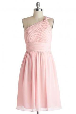 Simple Dress A-line One-shoulder Pink Chiffon Bridesmaid Dresses Reception Dresses WK473