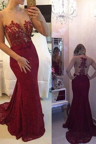 New Arrival Lace Prom Dresses Mermaid Prom Dresses Wine Red Prom Dresses WK132