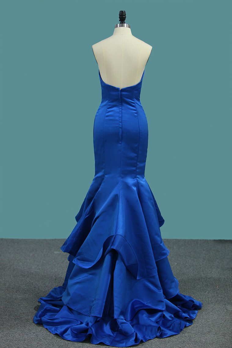 New Arrival Mermaid Sweetheart Satin Evening Dresses Sweep Train