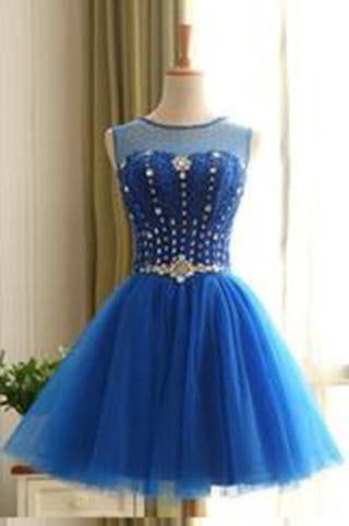 Royal Blue Short Beading Open Back Homecoming Dress WK431